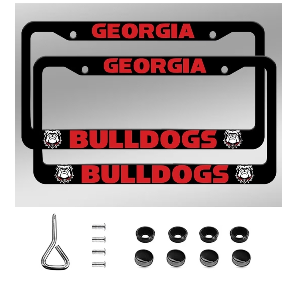 GA BULLDOGS LICENSE PLATE COVERS! TWO PK, METAL NOT PLASTIC